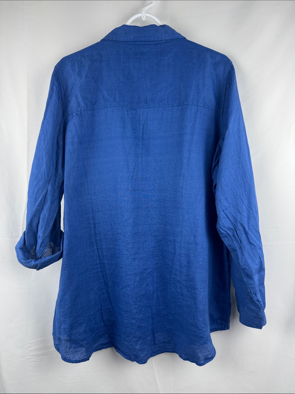 Sigrid Olsen 100% Linen Colbalt Blue Button Front Shirt Tunic Roll Tab Size XL - Picture 2 of 11